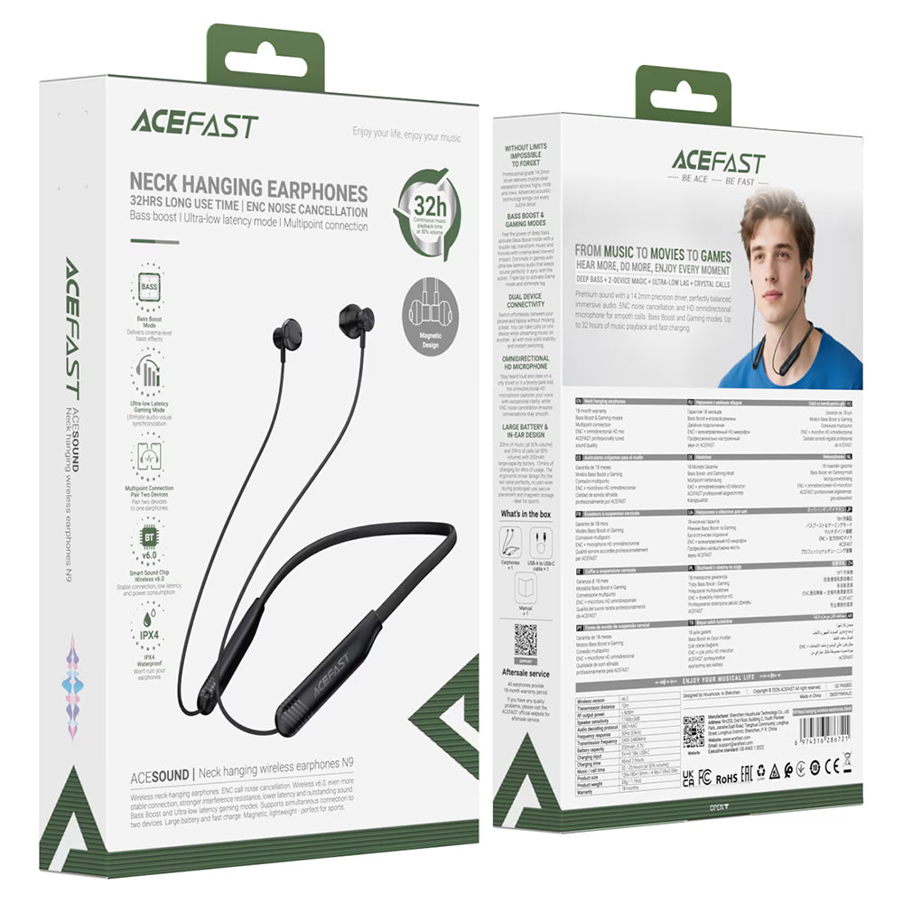 Handsfree Bluetooth Acefast N9, A2DP, Svart
