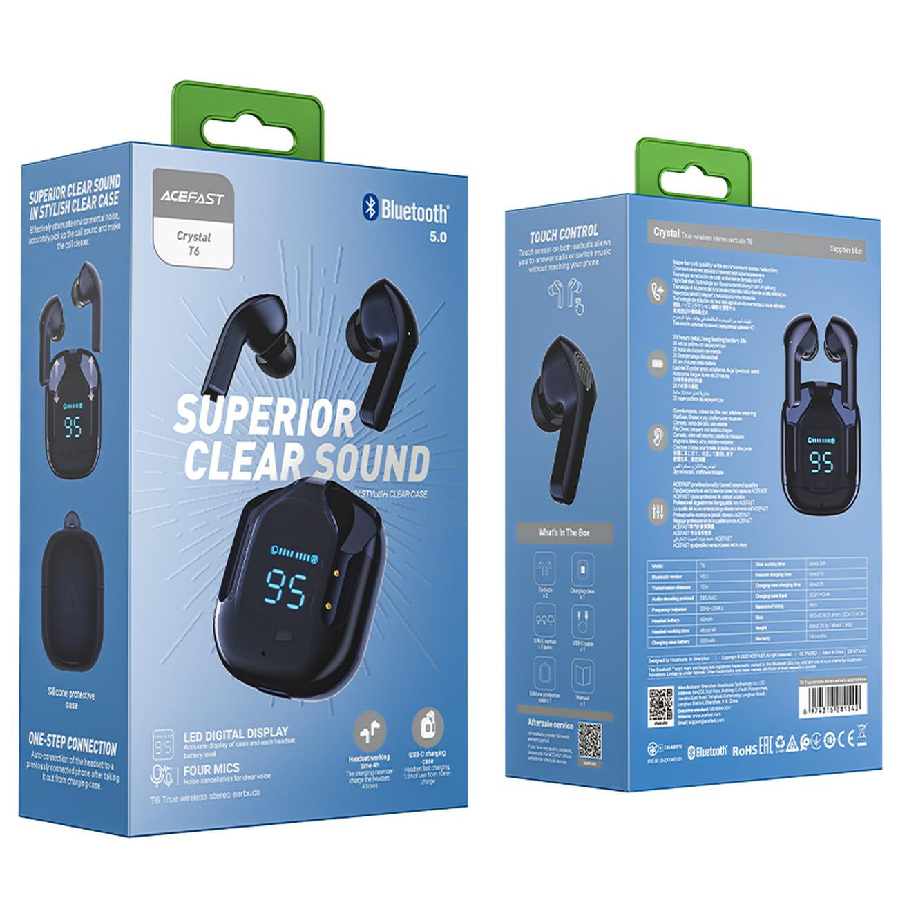 Handsfree Bluetooth Acefast T6, TWS, Marineblå