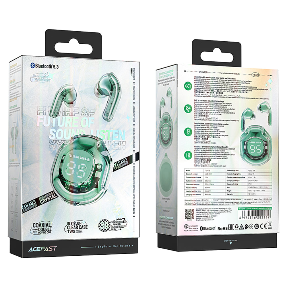 Handsfree Bluetooth Acefast T8, TWS, Grønn