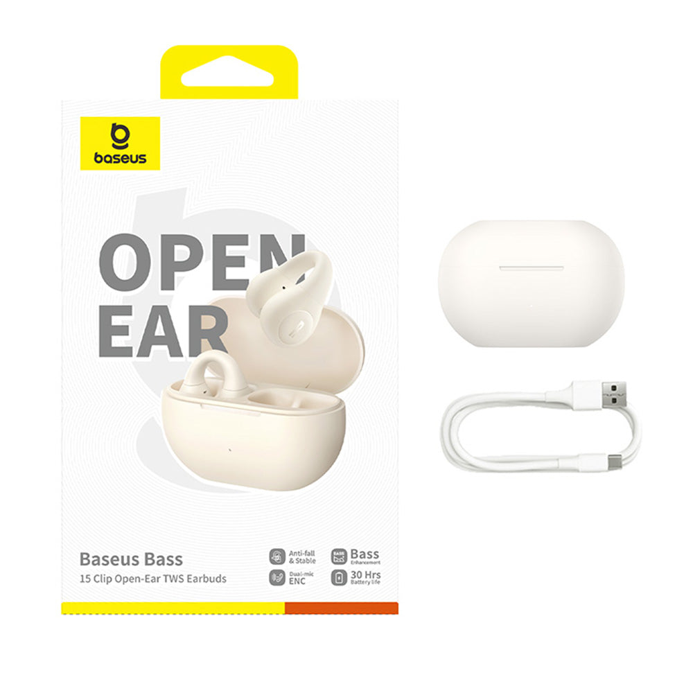 Handsfree Bluetooth Baseus Bass 15 Clip, TWS, Hvit A00079500223-00