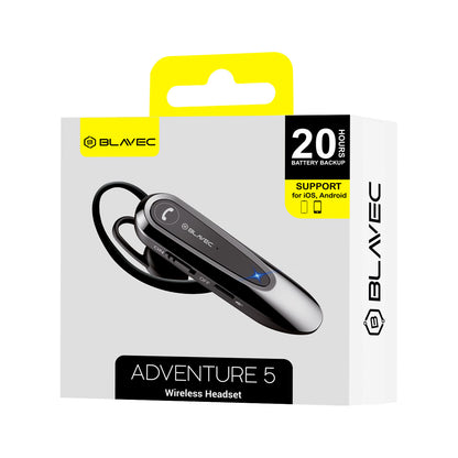 Handsfree Bluetooth Blavec Adventure 5, MultiPoint, A2DP, Svart BHAD5-B