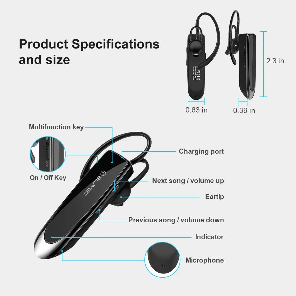 Håndfri Bluetooth Blavec PL55, MultiPoint, A2DP, Svart BHPL5555-B 
