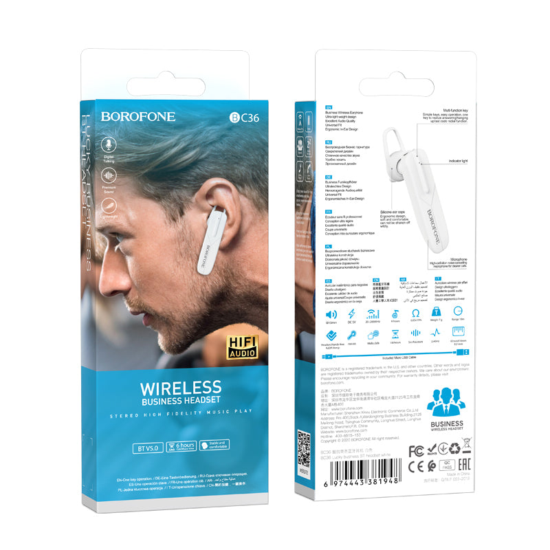 Håndfrie Bluetooth-hodetelefoner BC36 Lucky, A2DP, hvit 