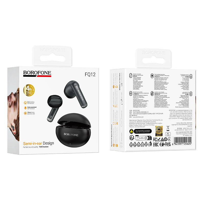 Handsfree Bluetooth Borofone FQ12 Nice, TWS, Svart