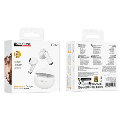 Handsfree Bluetooth Borofone FQ12 Nice, TWS, Hvit