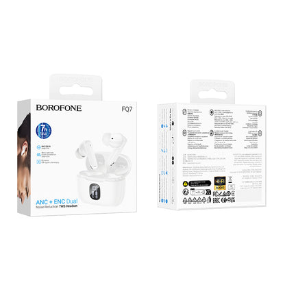 Handsfree Bluetooth Borofone FQ7 Treasure, TWS, ANC, MultiPoint, Hvit