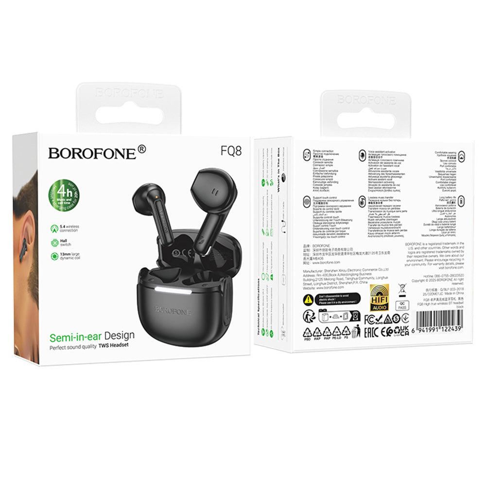 Handsfree Bluetooth Borofone FQ8 High, TWS, Svart