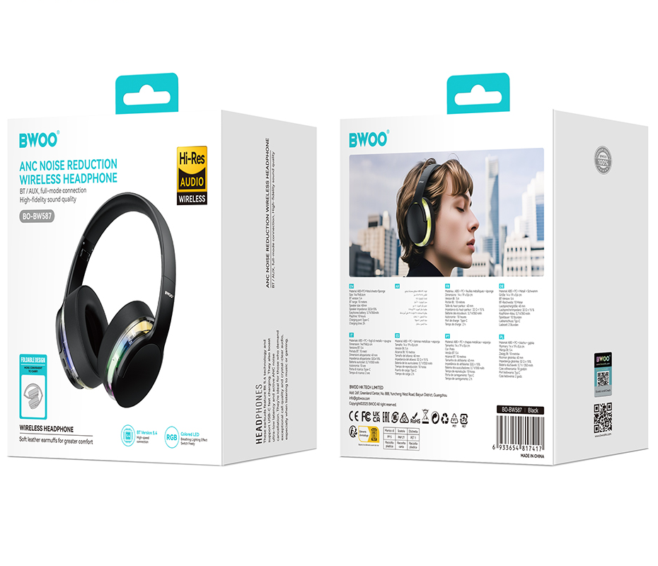 Bluetooth-håndfri BWOO BO-BW587, A2DP, ANC, Svart