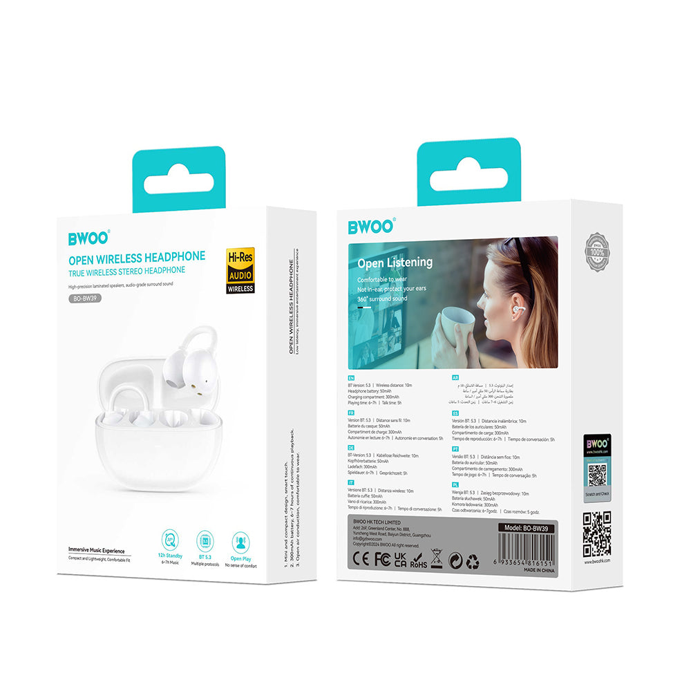 Bluetooth-handsfree BWOO BW39, TWS, hvit
