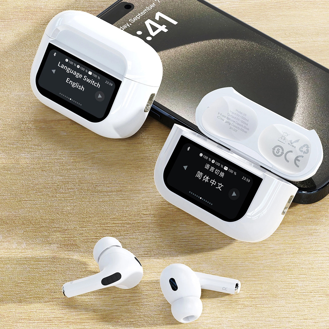 Handsfree Bluetooth Dudao U19 Display, TWS, Hvit, Reseglet