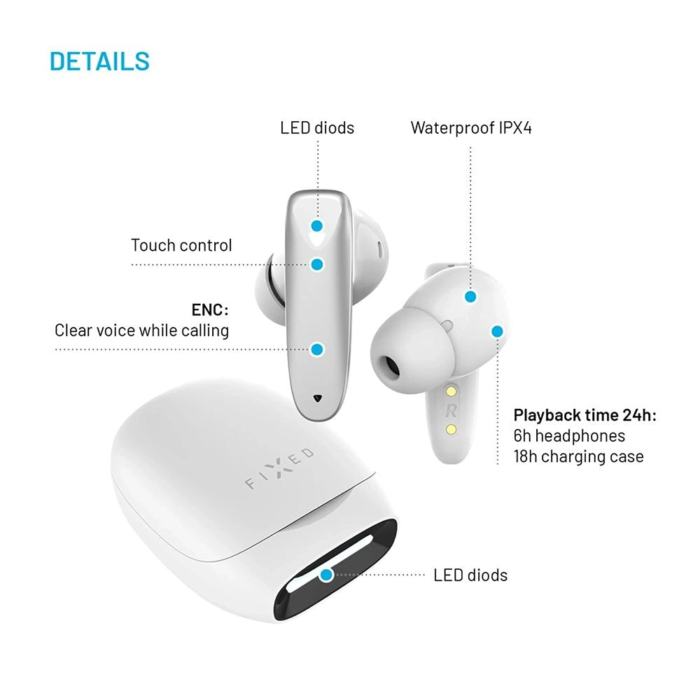 Handsfree Bluetooth Fixed Pods, TWS, Hvit