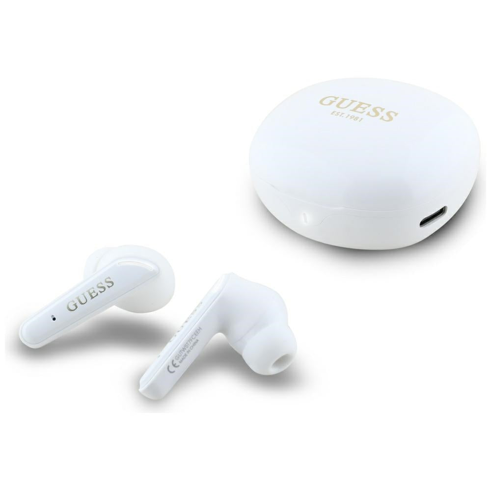 Handsfree Bluetooth Guess Flat Classic Logo Electroplated, TWS, Hvit