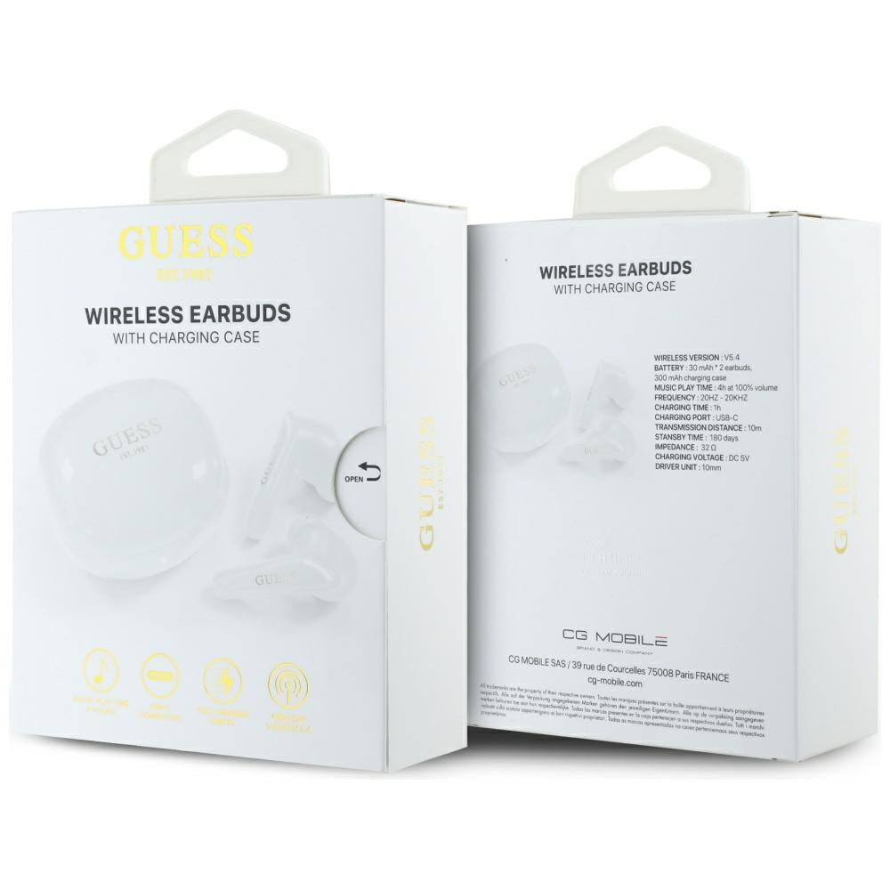Handsfree Bluetooth Guess Flat Classic Logo Electroplated, TWS, Hvit