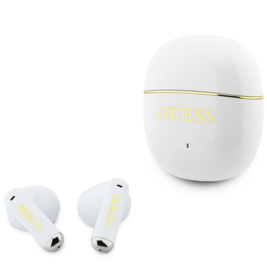Handsfree Bluetooth Guess Glossy Gold Line Classic, TWS, Hvit