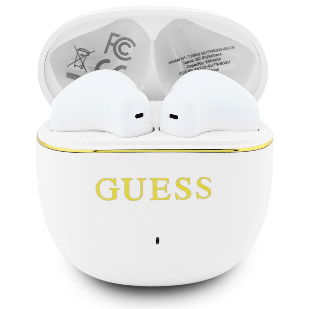 Handsfree Bluetooth Guess Glossy Gold Line Classic, TWS, Hvit