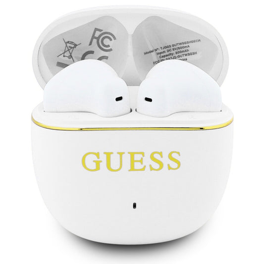 Handsfree Bluetooth Guess Glossy Gold Line Classic, TWS, Hvit