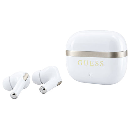 Guess Bluetooth-håndfrie ørepropper Glossy Gold Line Printed Classic Logo, TWS, hvite