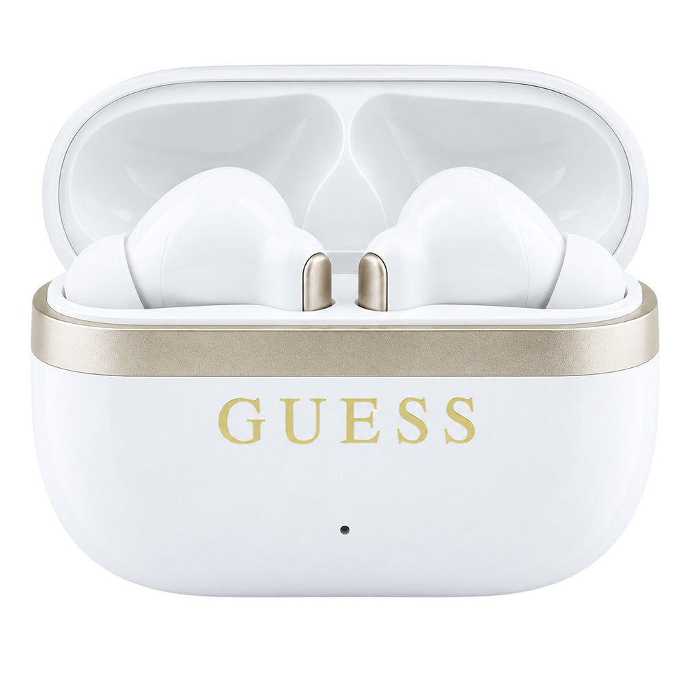 Guess Bluetooth-håndfrie ørepropper Glossy Gold Line Printed Classic Logo, TWS, hvite