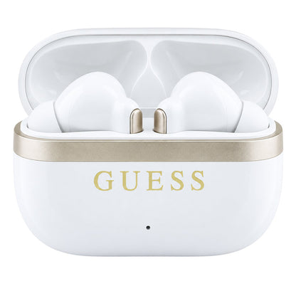 Guess Bluetooth-håndfrie ørepropper Glossy Gold Line Printed Classic Logo, TWS, hvite