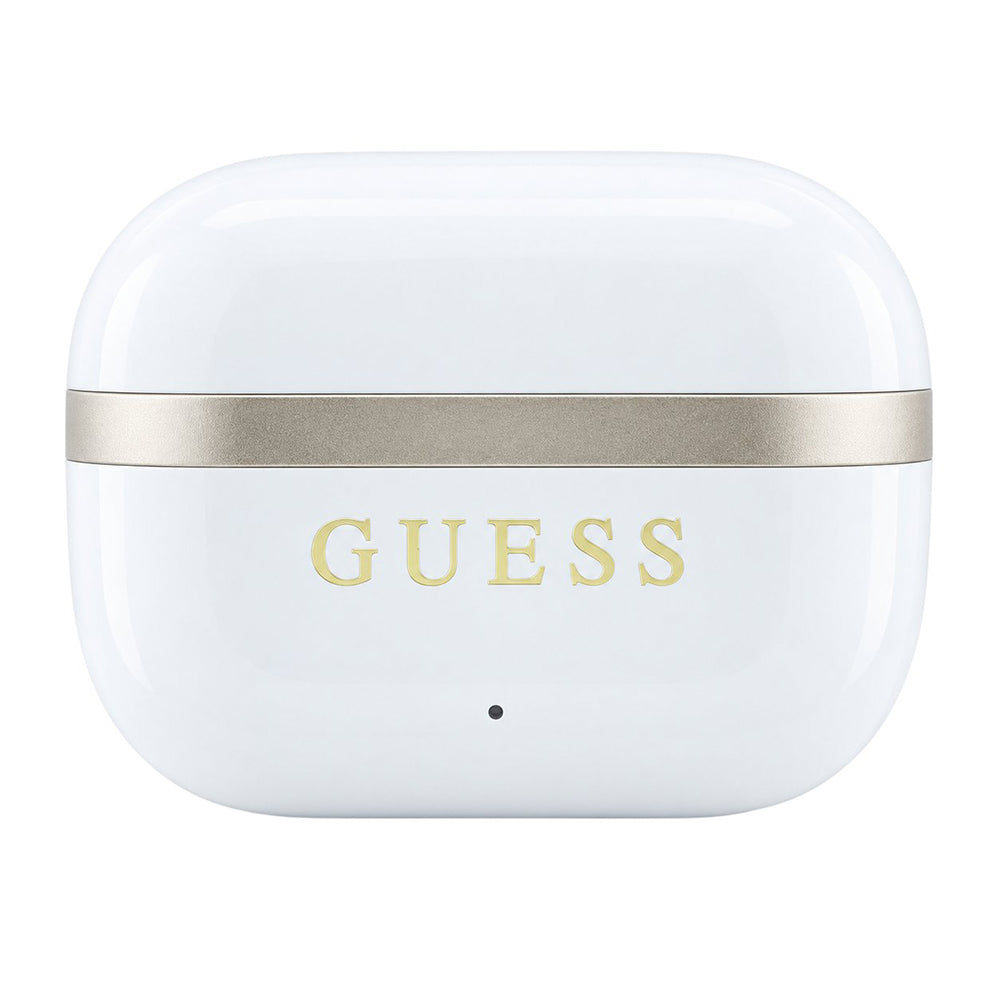 Guess Bluetooth-håndfrie ørepropper Glossy Gold Line Printed Classic Logo, TWS, hvite
