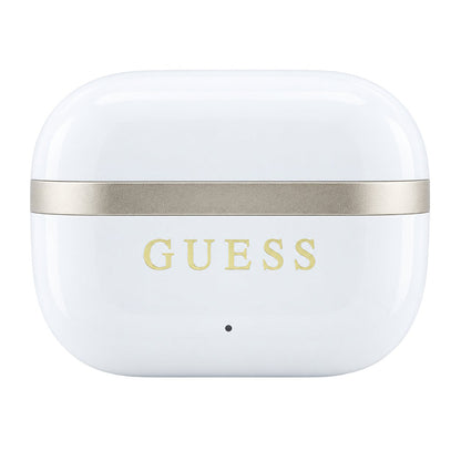 Guess Bluetooth-håndfrie ørepropper Glossy Gold Line Printed Classic Logo, TWS, hvite