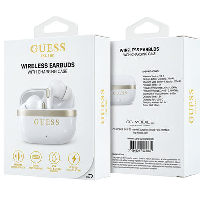 Guess Bluetooth-håndfrie ørepropper Glossy Gold Line Printed Classic Logo, TWS, hvite