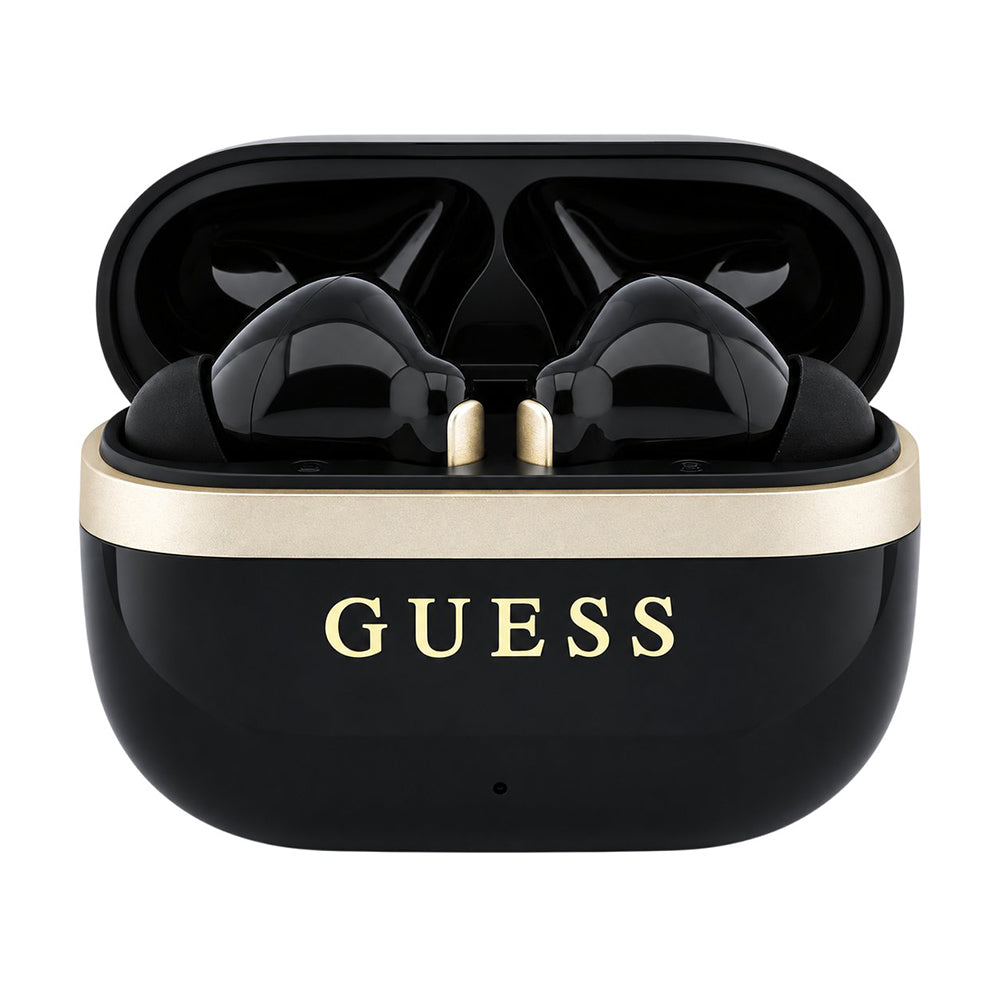 Guess Glossy Gold Line Printed Classic Logo Bluetooth-håndfrie ørepropper, TWS, svart