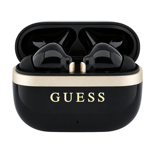 Guess Glossy Gold Line Printed Classic Logo Bluetooth-håndfrie ørepropper, TWS, svart