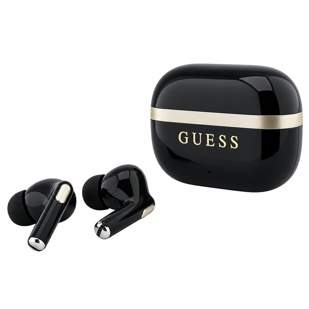 Guess Glossy Gold Line Printed Classic Logo Bluetooth-håndfrie ørepropper, TWS, svart