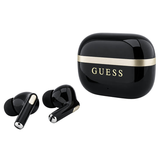Guess Glossy Gold Line Printed Classic Logo Bluetooth-håndfrie ørepropper, TWS, svart