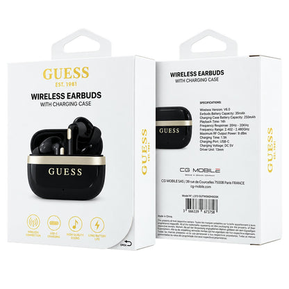 Guess Glossy Gold Line Printed Classic Logo Bluetooth-håndfrie ørepropper, TWS, svart