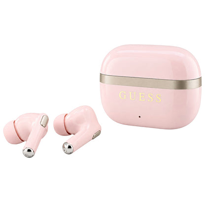Guess Glossy Gold Line Printed Classic Logo Bluetooth-håndfrie ørepropper, TWS, rosa