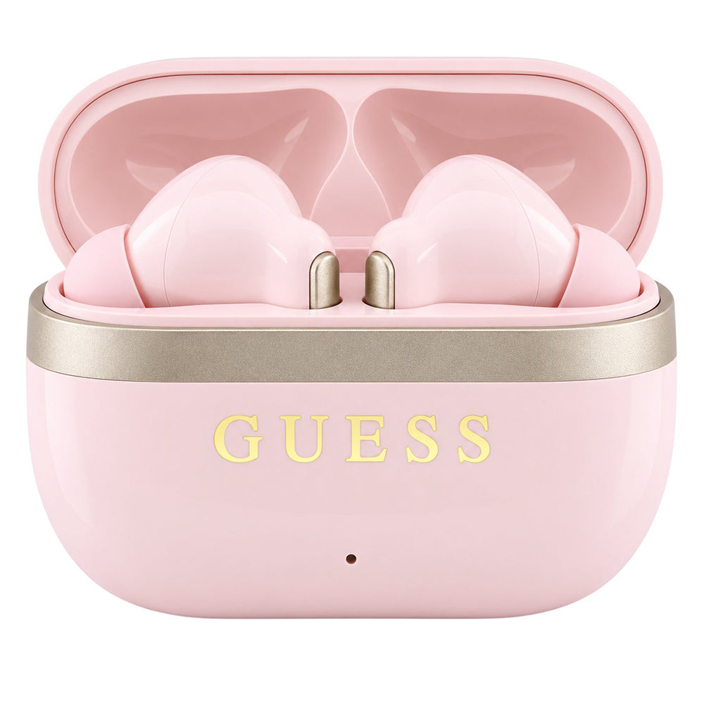 Guess Glossy Gold Line Printed Classic Logo Bluetooth-håndfrie ørepropper, TWS, rosa