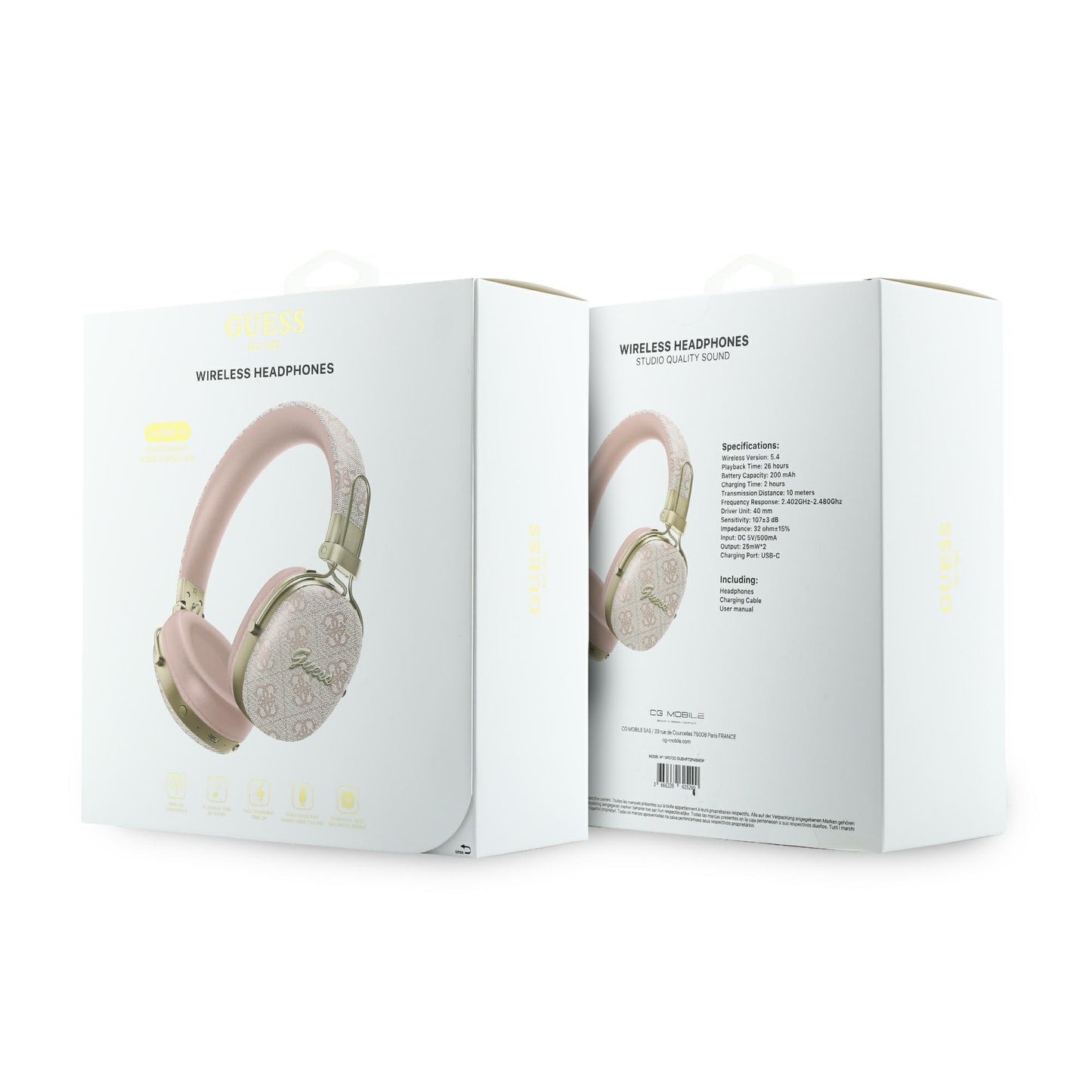 Handsfree Bluetooth Guess Metal 4G Script Logo, A2DP, Rosa