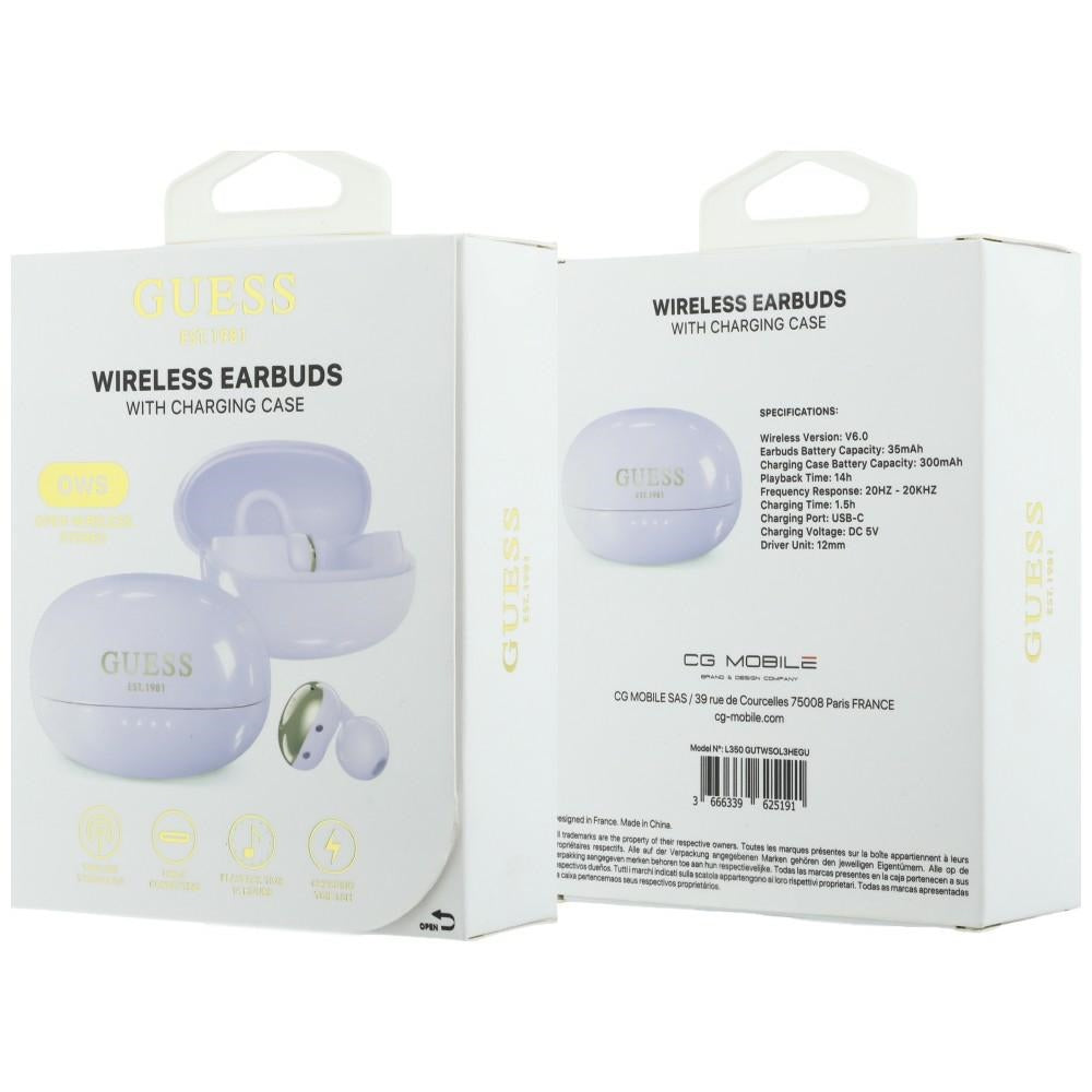 Handsfree Bluetooth Guess Metallisk Finish Elektropolerte Deler Klassisk, TWS, Lilla