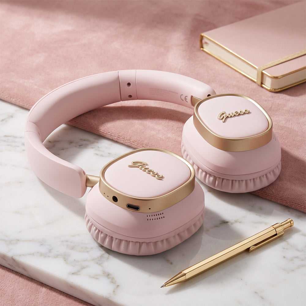 Handsfree Bluetooth Guess Rectangle Metal Script, A2DP, Rosa