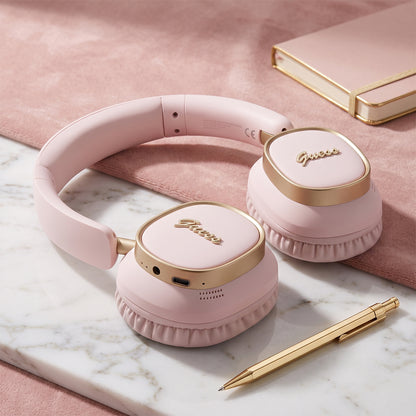 Handsfree Bluetooth Guess Rectangle Metal Script, A2DP, Rosa