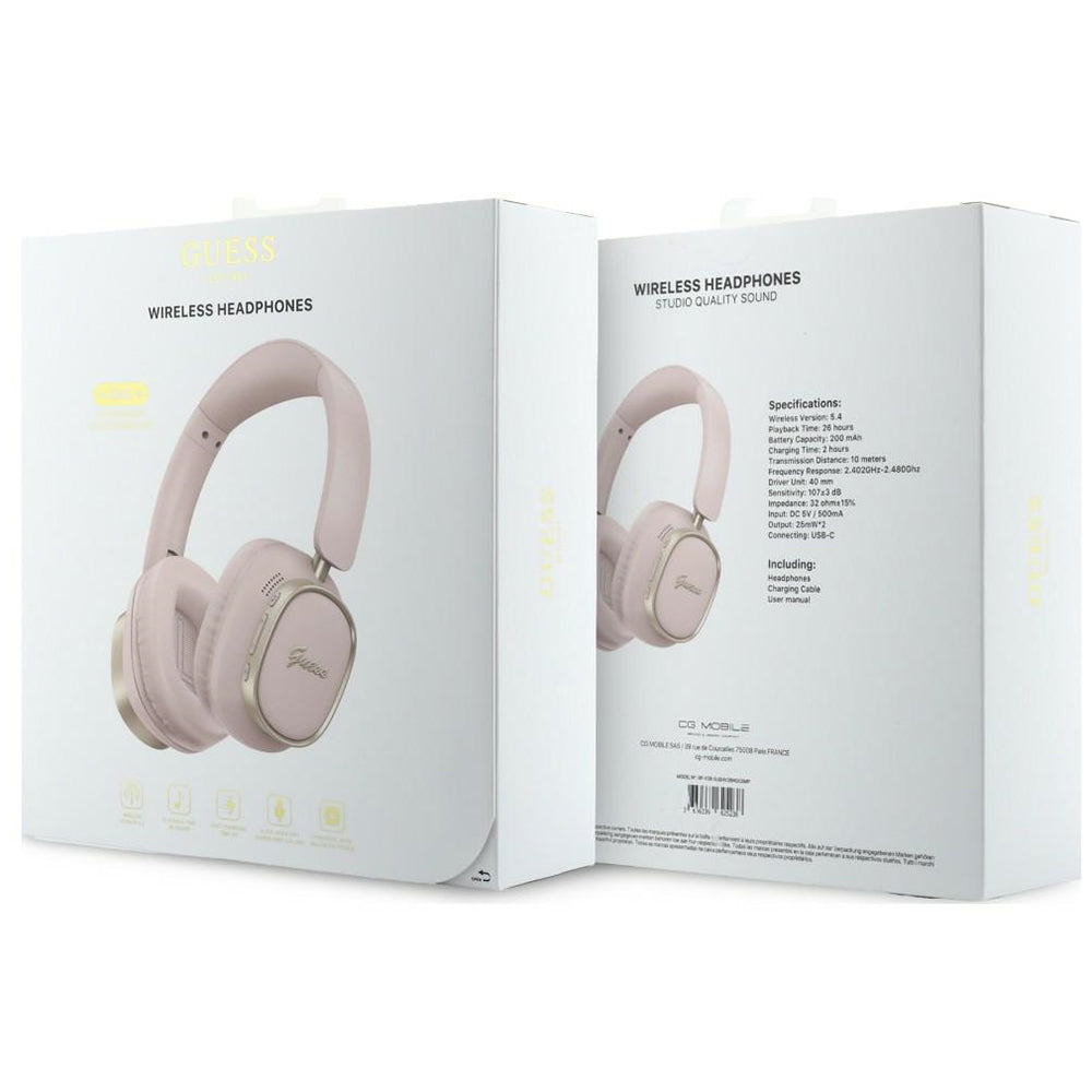 Handsfree Bluetooth Guess Rectangle Metal Script, A2DP, Rosa