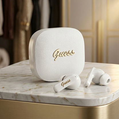 Handsfree Bluetooth Guess Script Metal Logo, TWS, Hvit