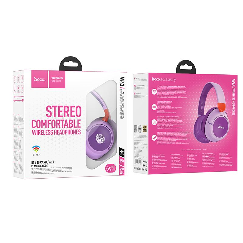 Handsfree Bluetooth HOCO Adventure W43, A2DP, Lilla