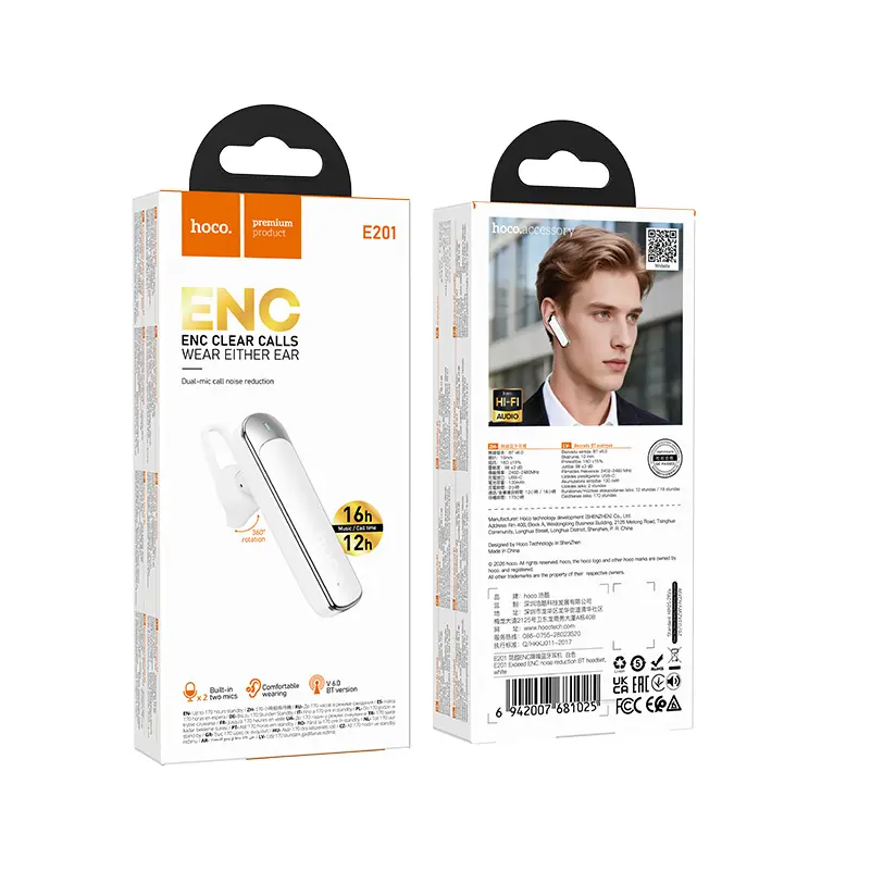 Bluetooth-håndfri HOCO E201, hvit