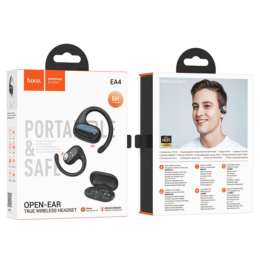 Handsfree Bluetooth HOCO EA4, TWS, Svart