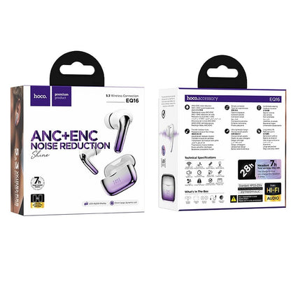 Bluetooth håndfri Bluetooth HOCO EQ16, TWS, ANC, Lilla 