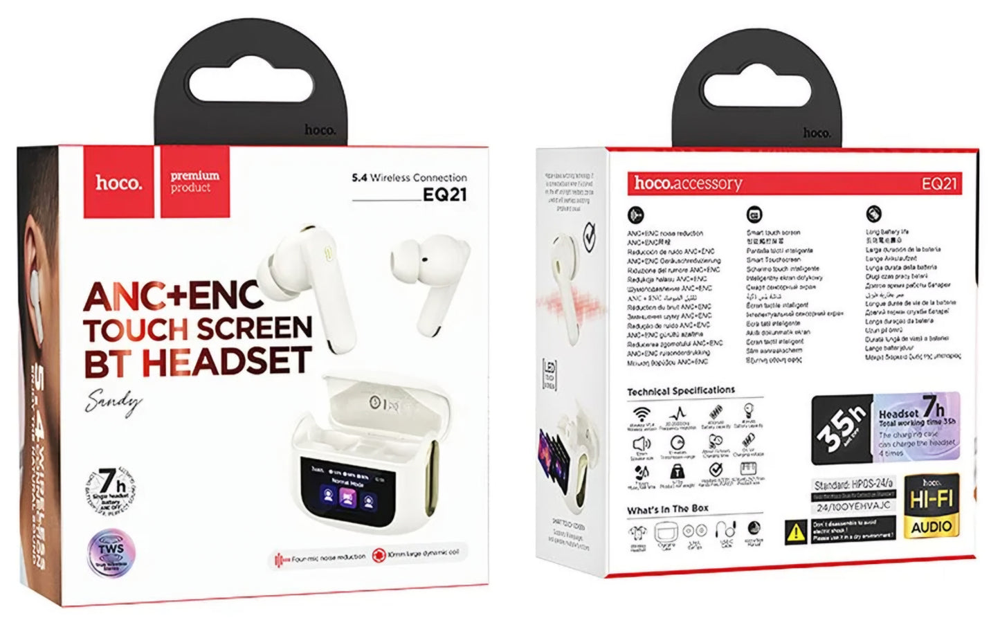 Handsfree Bluetooth HOCO EQ21, TWS, ANC, Hvit