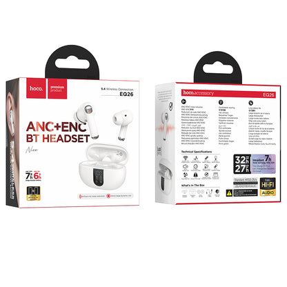 Handsfree Bluetooth HOCO EQ26, TWS, ANC, Hvit