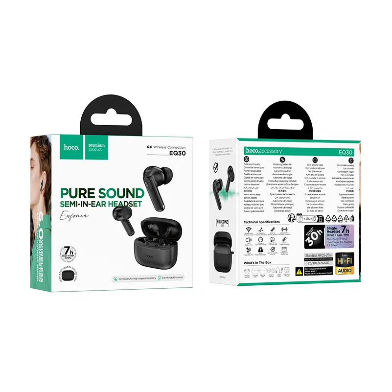 Handsfree Bluetooth HOCO EQ30, TWS, Svart