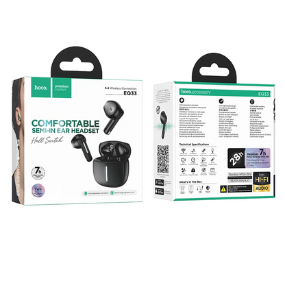 Handsfree Bluetooth HOCO EQ33, TWS, Svart