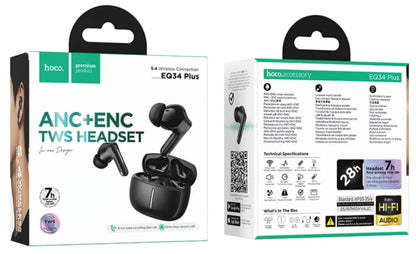 Handsfree Bluetooth HOCO EQ34 Plus, TWS, ANC, Svart