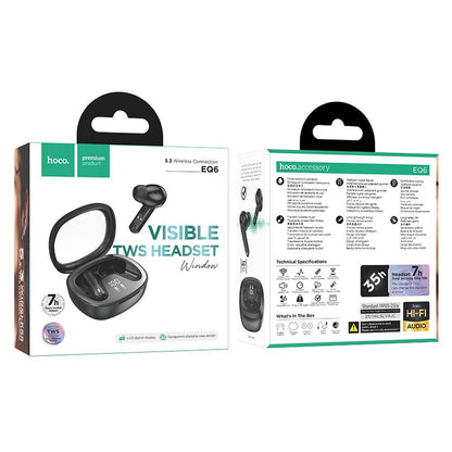 Håndfri Bluetooth hodetelefon HOCO Shadow EQ6, TWS, Svart 