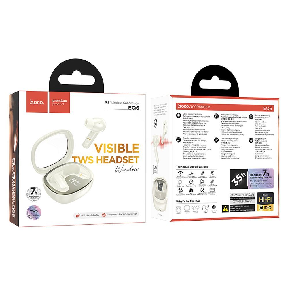 Handsfree Bluetooth HOCO Shadow EQ6, TWS, Hvit